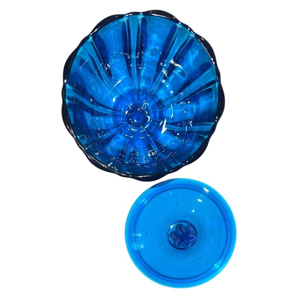 Vintage LE Smith Blue Glass Covered Pedestal Compote Candy Dish w/ Lid 10” EUC - Picture 14 of 14
